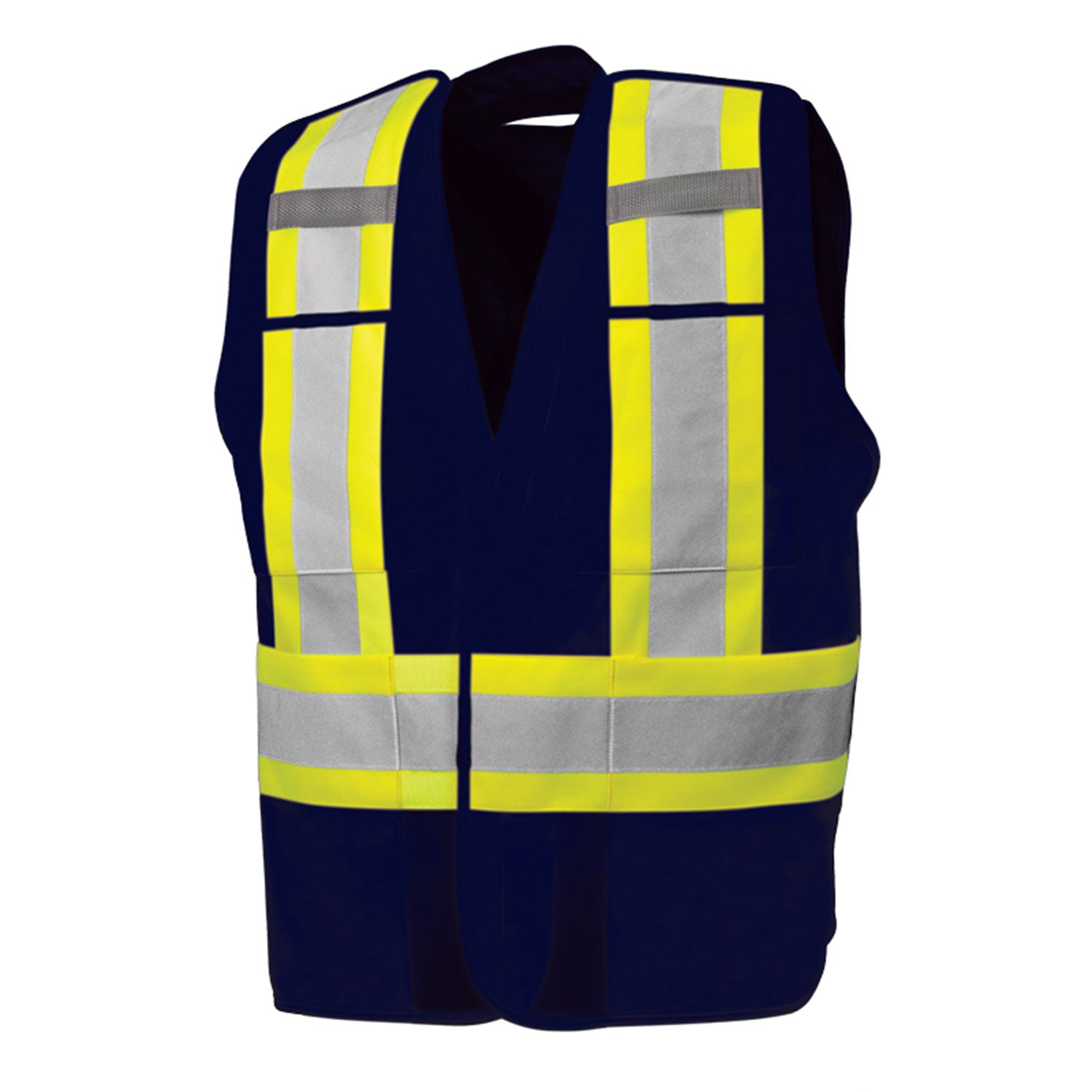 5 Pt. Tearaway Solid Traffic Vest, 4"Refl. Tape, 4 Pockets