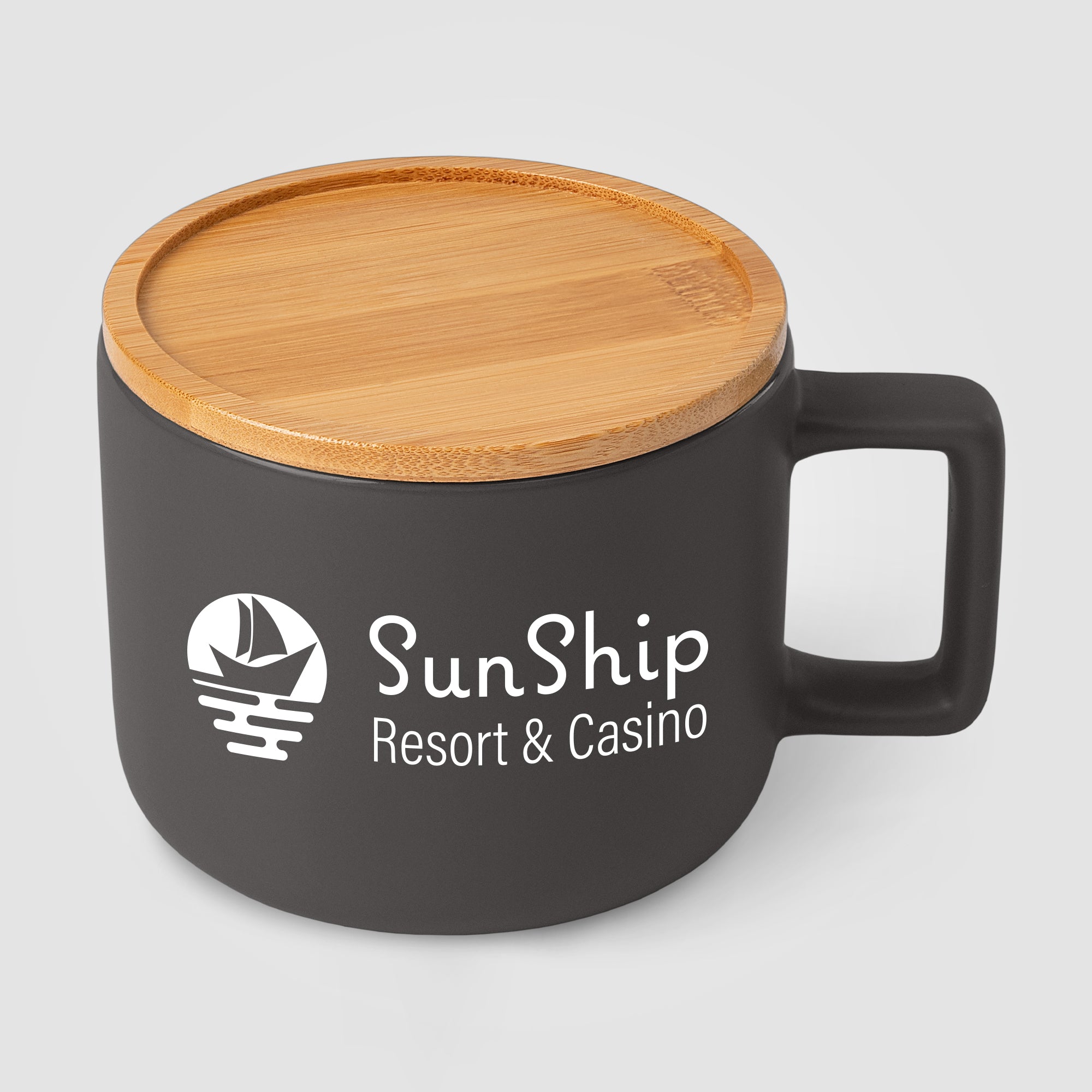 Café Virtuoso - 12 oz. Ceramic Mug with Bamboo Lid - Silkscreen