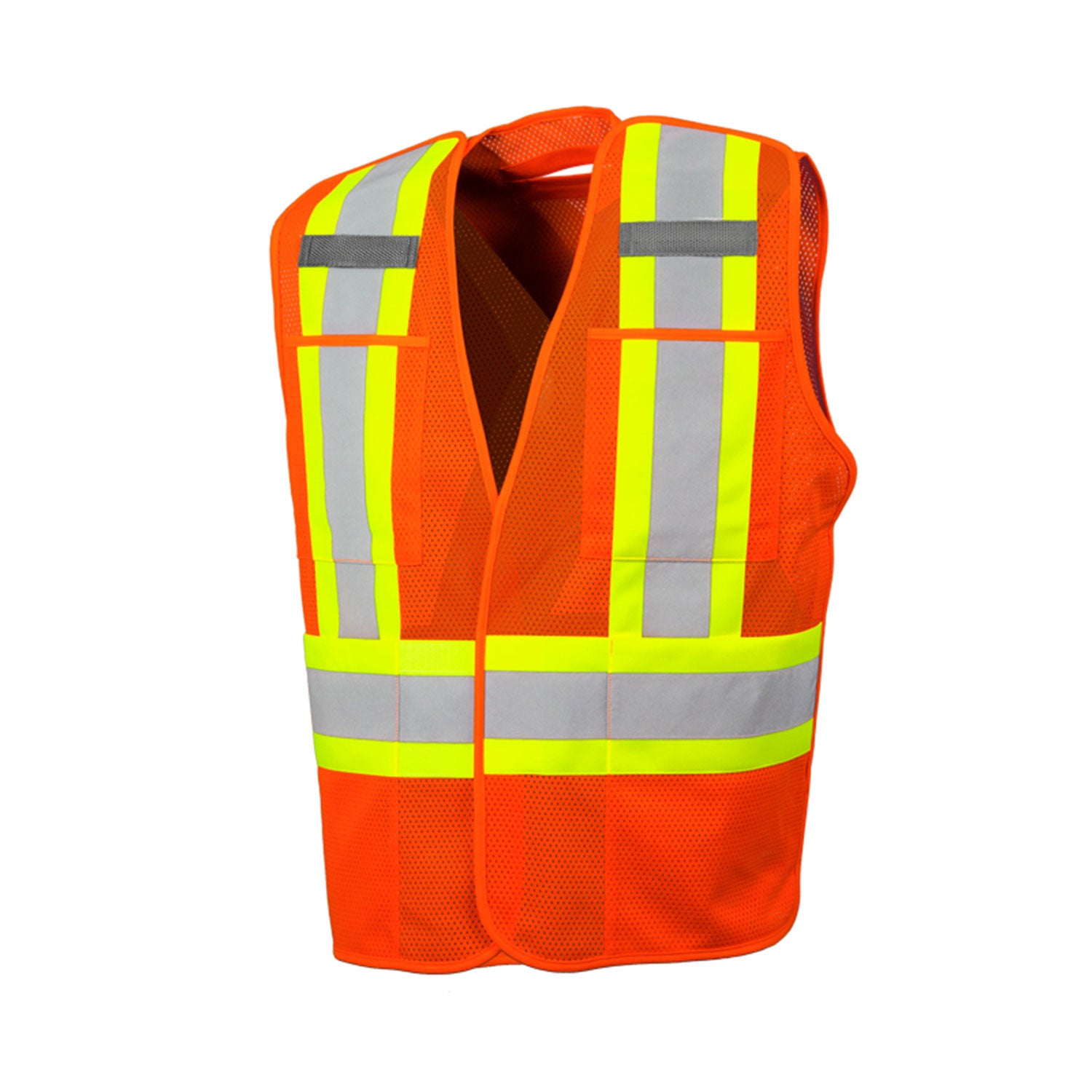 5 Pt. Tearaway Mesh Traffic Vest, 4" Refl. Tape, 4 Pockets