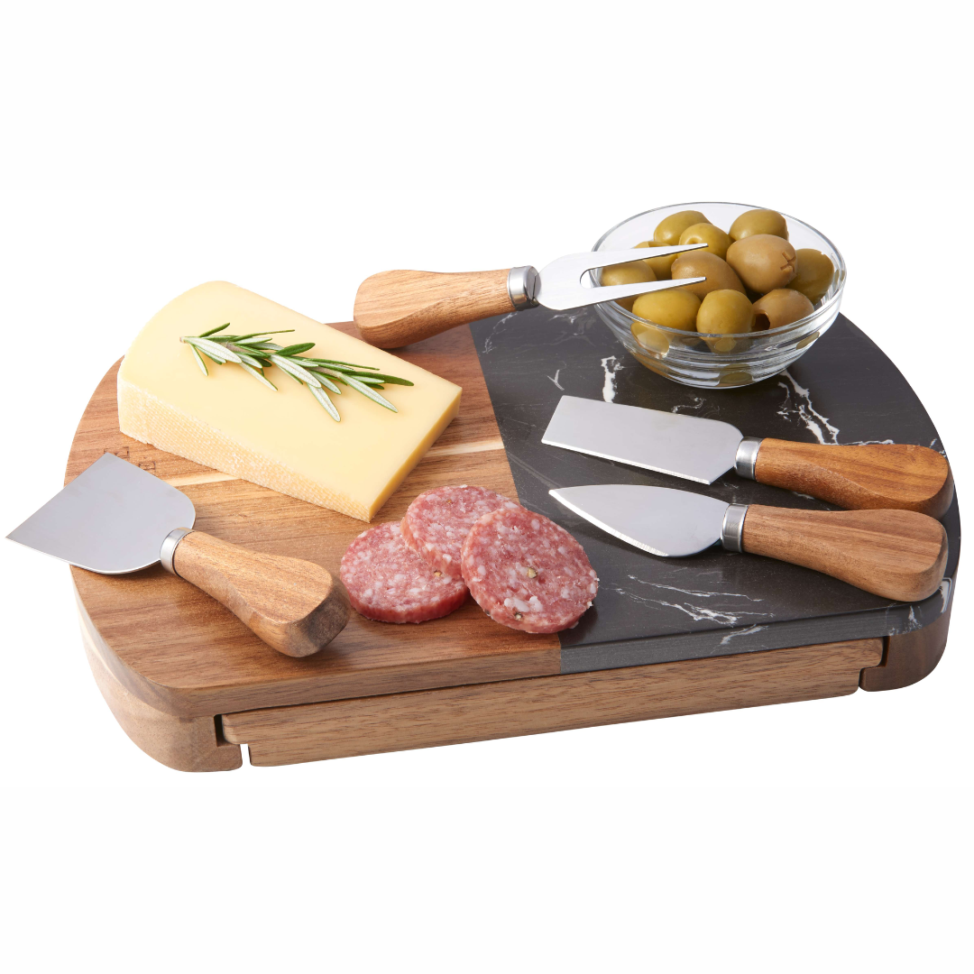 Ensemble de planches à fromage en marbre noir avec couteaux