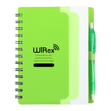 Load image into Gallery viewer, 5&quot; x 7&quot; Recycled Dual Pocket Spiral Notebook w Pen
