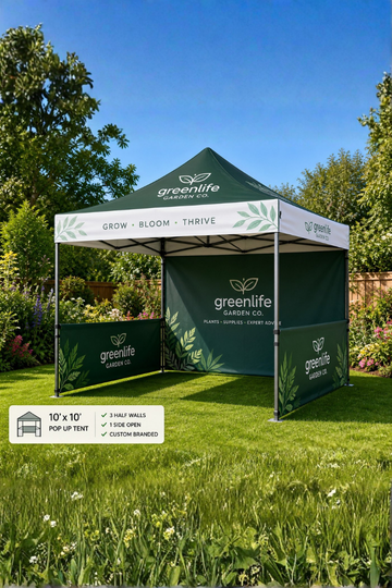 10' X 10' Canopy Top, Side Panels & Full Back Wall Pop Up Tent with Table Cloth